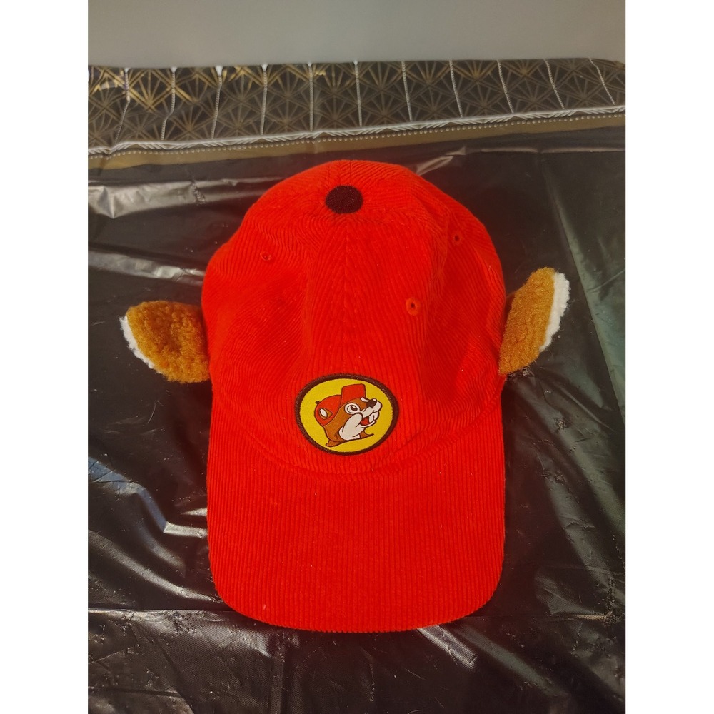 Buc-ee's Red Corduroy Hat with Fuzzy Ears Snapback Baseball Cap Mascot Logo